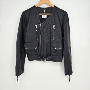 NWT Free People Womens S Genuine Lamb Leather Motorcycle Biker Jacket Cool‎ Chic